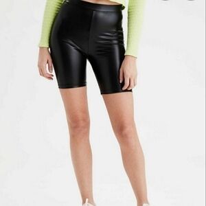 NWT American Eagle Faux Leather Highest Rise Bike Short in Black‎